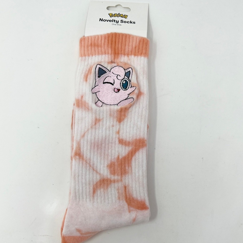 Pokemon Jigglypuff Novelty Crew‎ Socks Orange White Tie Dye Embroidered One Size